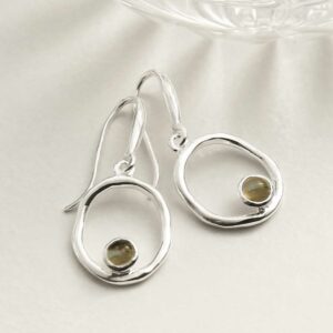 MZB113E LB STERLING SILVER LABRADORITE RIPPLE DANGLY EARRINGS 1