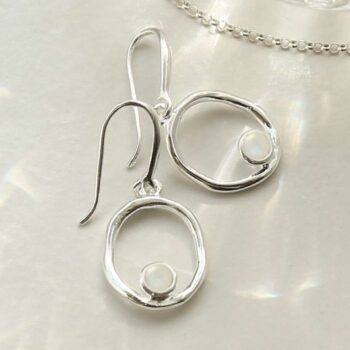 MZB113E MS STERLING SILVER MOONSTONE RIPPLE DANGLY EARRINGS 2