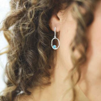 MZB113E T STERLING SILVER TURQUOISE RIPPLE DANGLY EARRINGS MODEL