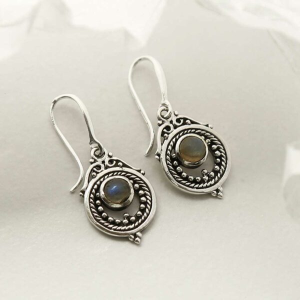 MZB114E LB STERLING SILVER LABRADORITE VICTORIAN DANGLY EARRINGS 2