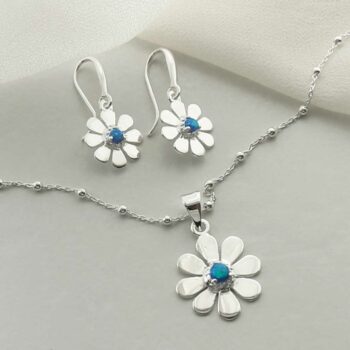 MZB115 OP STERLING SILVER OPALITE DAISY SET