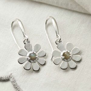 single labradorite gem in centre of daisy earrings