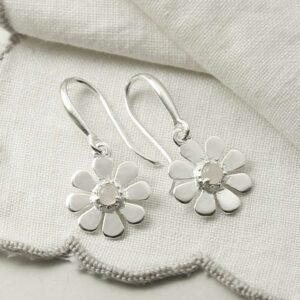 single moonstone gem in centre of daisy earrings