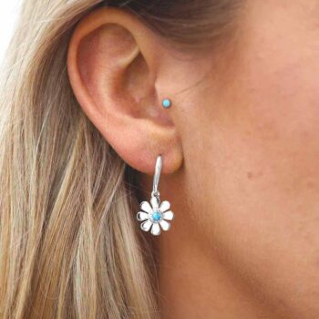 MZB115E OP STERLING SILVER OPALITE DAISY DANGLY EARRINGS MODEL