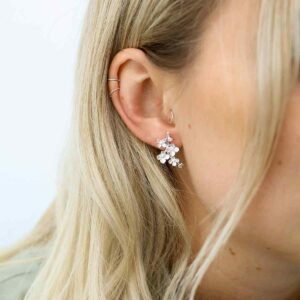 Blonde Model wearing Sterling Silver Forget Me Not Bloom Studs