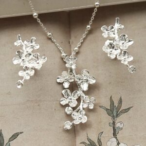 silver forget me not four flower studs and necklace