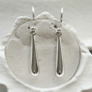 silver round rod baton dangly earrings hanging