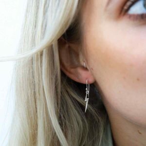 Blonde Model wearing Sterling Silver Lightning Earrings