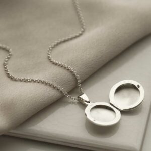 silver plain circle locket fully open on chain