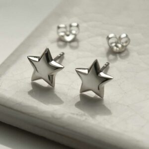 silver smooth single star studs taken apart