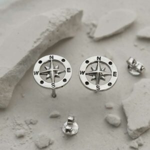 silver detailed compass studs front view