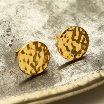 MS1222G GOLD PLATED SILVER HAMMERED DISC STUDS 4