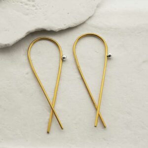 gold wire loop with ball earrings laid on stone