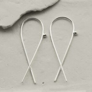 silver wire loop with ball earrings laid on stone