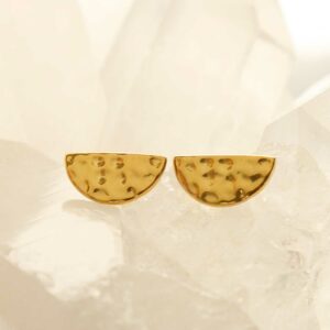 gold hammered semi circle studs on crystal background