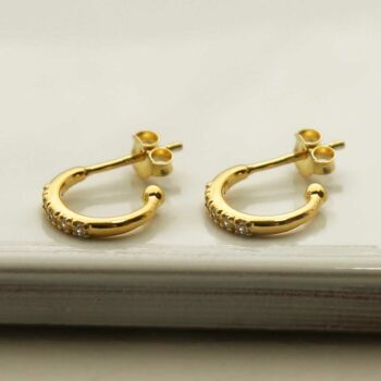 MS1230G GOLD PLATED SILVER CUBIC ZIRCONIA HOOP STUDS 1