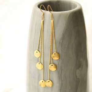 gold discs on long chains earrings hanging