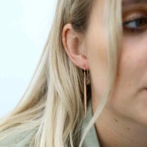 Blonde Model Wearing Rose Gold Plated Silver Icicle Earrings