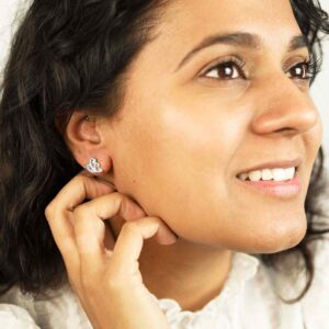 Brunette Model Wearing Sterling Silver Breeze Studs