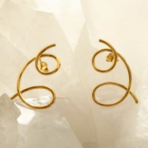 Gold Double Loop studs on crystal background