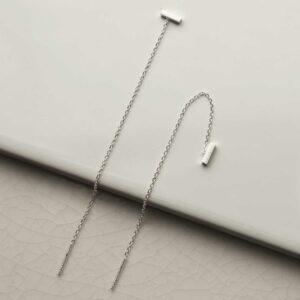 silver tiny bar on chain threader earrings