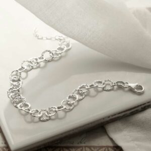 silver hammered link bracelet strewn