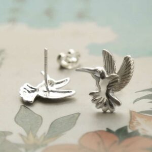 silver hummingbird in flight stud earrings taken apart