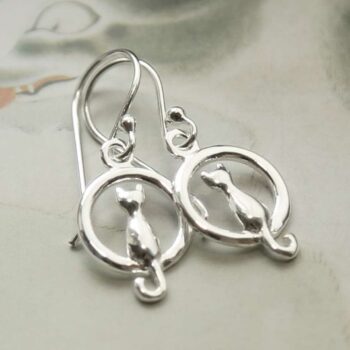 MZB111E STERLING SILVER CAT AND MOON EARRINGS 1