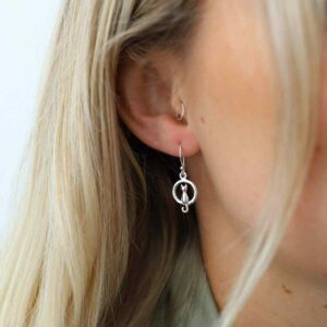 Blonde Model Wearing Sterling Silver Cat and Moon Earrings