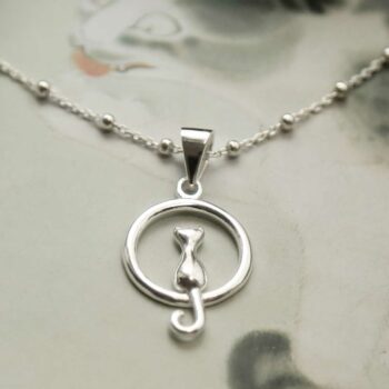 MZB111P STERLING SILVER CAT AND MOON NECKLACE 1