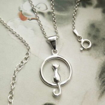 MZB111P STERLING SILVER CAT AND MOON NECKLACE 3