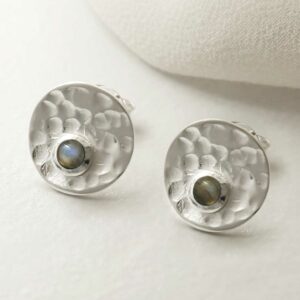 single labradorite gem in centre of hammered stud earrings