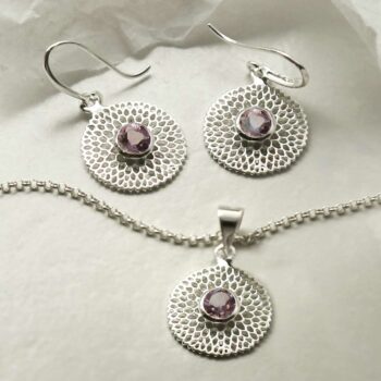 MZB117 AM STERLING SILVER CHRYSANTHEMUM AMETHYST SET