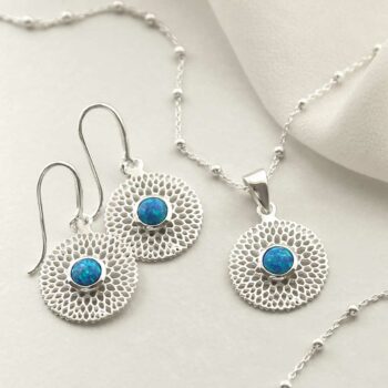 MZB117 OP STERLING SILVER CHRYSANTHEMUM OPALITE SET
