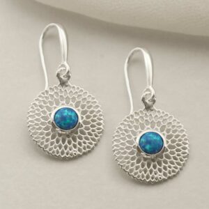 single opalite gem in centre of chrysanthemum earrings