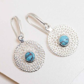 MZB117E TR Sterling Silver Chrysanthemum Turquoise Earrings 1 2