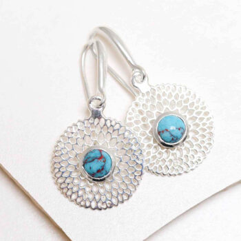 MZB117E TR Sterling Silver Chrysanthemum Turquoise Earrings 2 2