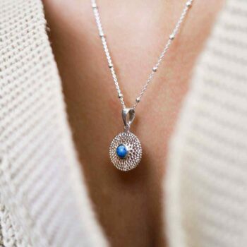 MZB117P T STERLING SILVER CHRYSANTHEMUM TURQUOISE NECKLACE MODEL