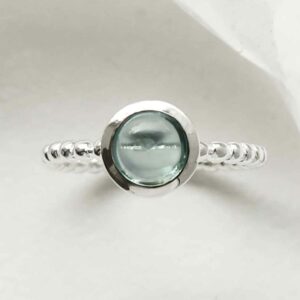 silver beaded band blue topaz ring round