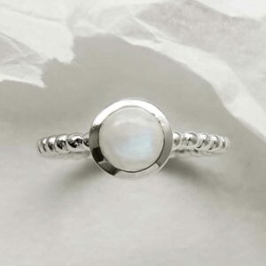 silver beaded band moonstone ring round