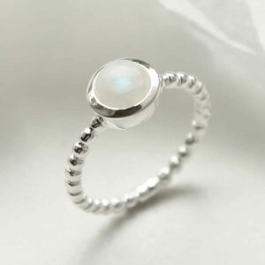 silver beaded band moonstone ring upright