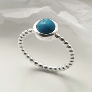 silver beaded band turquoise ring upright