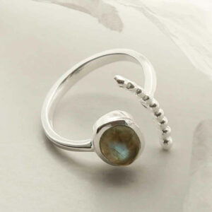 silver adjustable labradorite ring with beaded side laid