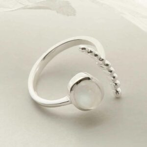 silver adjustable moonstone ring with beaded side laid