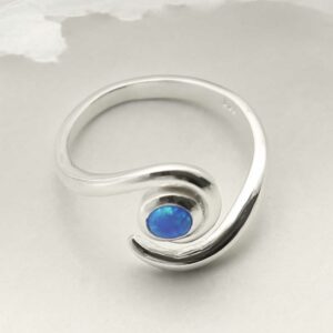 silver adjustable opalite ring with spiral band laid