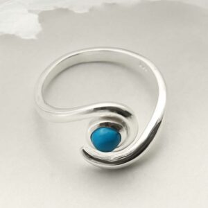 silver adjustable turquoise ring with spiral band laid