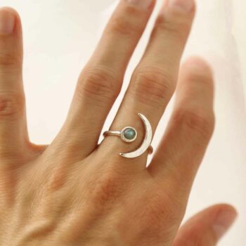 MZB123 LB STERLING SILVER LABRADORITE MOON ADJUSTABLE RING MODEL