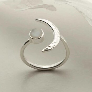 MZB123 MS STERLING SILVER MOONSTONE MOON ADJUSTABLE RING 1