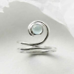 silver winding band blue topaz ring laid