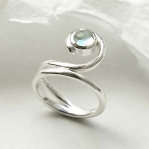 silver winding band blue topaz ring upright